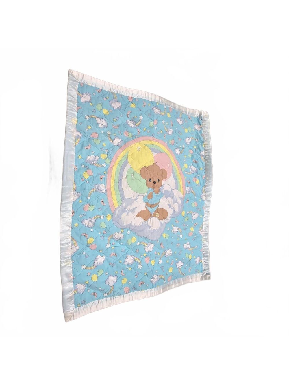 Precious Moments Baby Blanket Quilt Comforter Teddy Bear Balloon Rainbow Moon